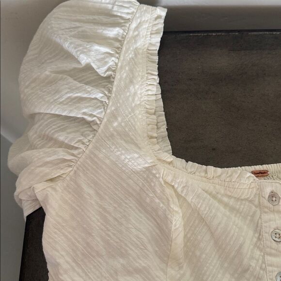 Free People Leave It To Me Babydoll Top Cotton in Ivory Square Neckline Size L - Picture 12 of 12